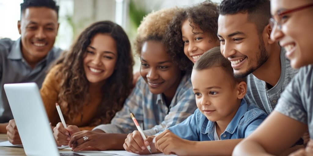 Imagen de Familia junta aprendiendo en el computafor